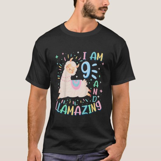 Kinder 9e verjaardag Ik ben negen jaar oud en lama T-shirt (Voorkant)