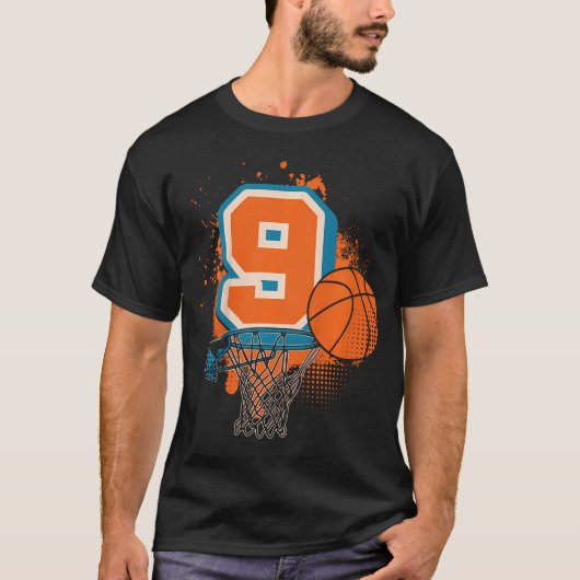 Kinder 9e Verjaardag Jongen Basketbal Speler Baske T-shirt (Voorkant)