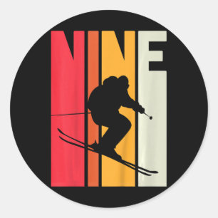 Kinder 9e Verjaardag Jongen Retro Ski Lover Skier Ronde Sticker