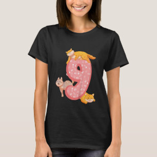 Kinder 9e Verjaardag Roze Kat Thema Kat Paws Geboo T-shirt