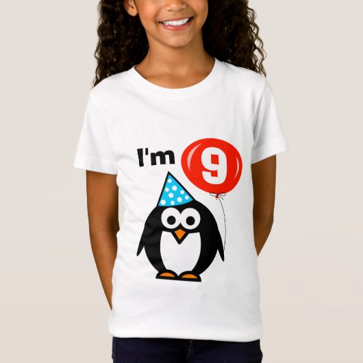 Kinder 9e verjaardag shirt | pinguïn met rode ball (Voorkant)