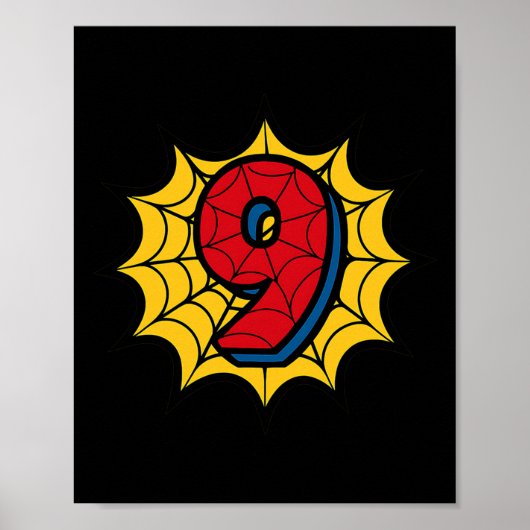 Kinder 9e verjaardag Spider Theme Party 9 jaar oud Poster (Voorkant)