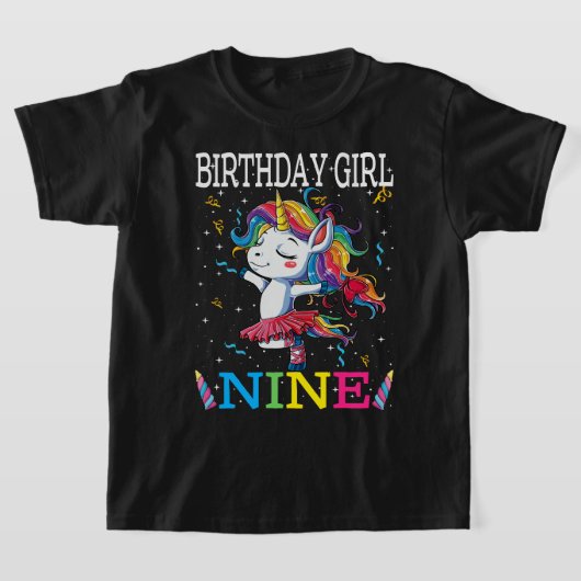 Kinder 9e verjaardag Unicorn Outfit, 9e verjaardag T-shirt (Laagn)