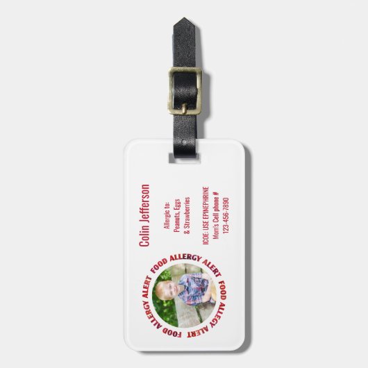 Kinder Aangepast fotovoedingsalarm voor allergie Bagagelabel (Voorkant verticaal)