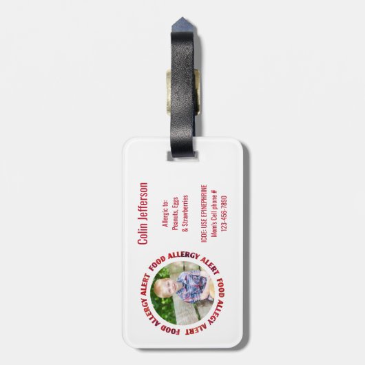 Kinder Aangepast fotovoedingsalarm voor allergie Bagagelabel (Achterkant verticaal)