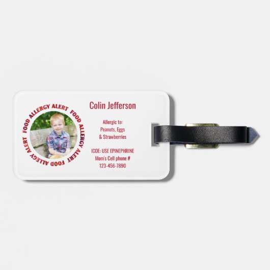 Kinder Aangepast fotovoedingsalarm voor allergie Bagagelabel (Achterkant horizontaal)