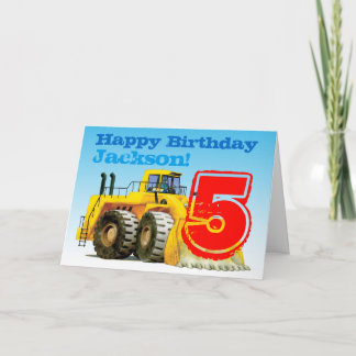 Kinder Aangepaste Bouw Digger 5e Verjaardag Kaart
