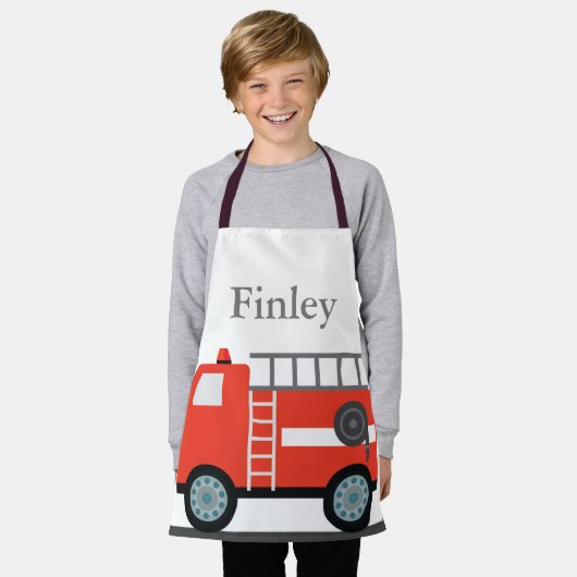 Kinder aangepaste 'Firetruck' All-over Print Apron Schort (Gedragen)