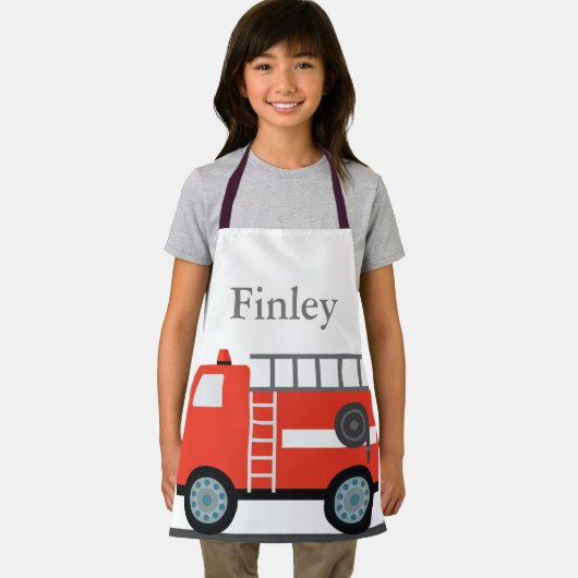 Kinder aangepaste 'Firetruck' All-over Print Apron Schort (Insitu)
