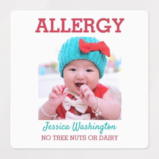 Kinder aangepaste foto allergie alert gepersonalis labels (Design 1)