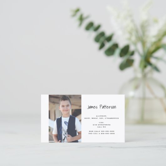 Kinder Aangepaste Foto-Voedselallergie Medische wa Contactkaartje (Staand voorkant)