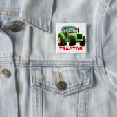 Kinder aangepaste groene tractor vierkante button 5,1 cm (In situ)