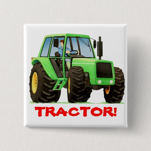 Kinder aangepaste groene tractor vierkante button 5,1 cm (Voorkant)