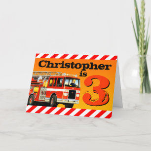 Kinder aangepaste naam Red Fire Truck Happy 3rd Bi Kaart