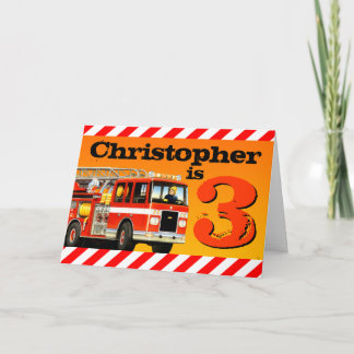 Kinder aangepaste naam Red Fire Truck Happy 3rd Bi Kaart