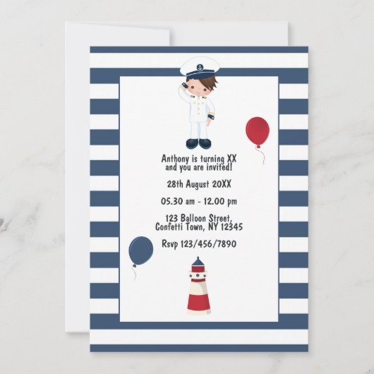 Kinder aangepaste nautische zeeman verjaardagsfees kaart (Voorkant)