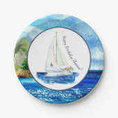 Kinder Aangepersonaliseerde Zeilboot Birthday Part Papieren Bordje (Voorkant)