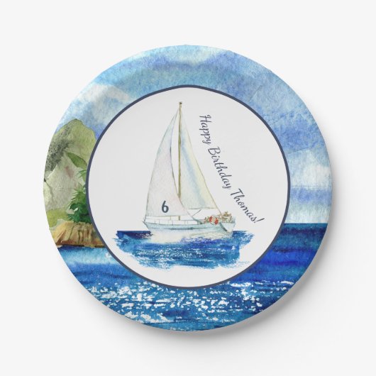 Kinder Aangepersonaliseerde Zeilboot Birthday Part Papieren Bordje (Voorkant)
