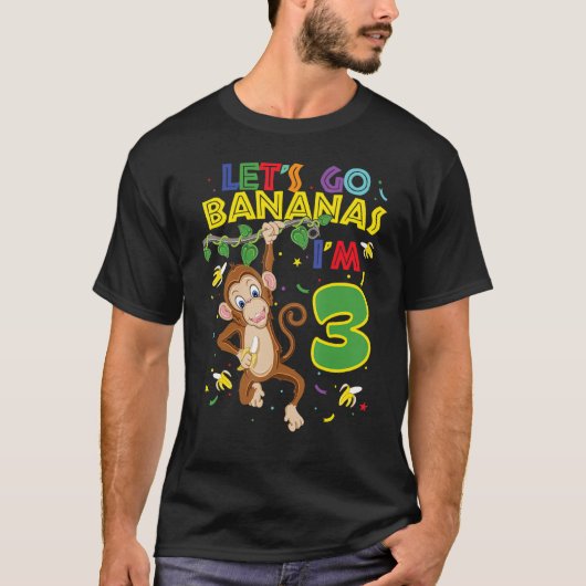 Kinder aap 3rd Birthday Zoo Laten we Bananas gaan T-shirt (Voorkant)