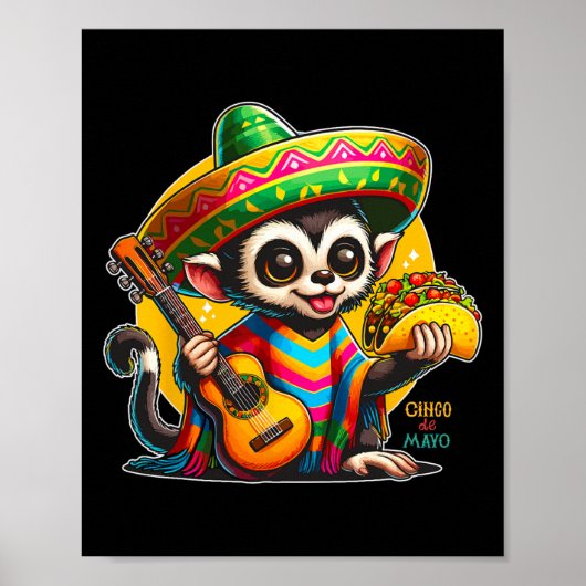 Kinder aap met Sombrero en Poncho Cinco Poster (Voorkant)