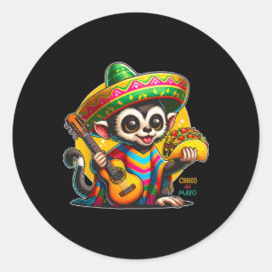 Kinder aap met Sombrero en Poncho Cinco Ronde Sticker