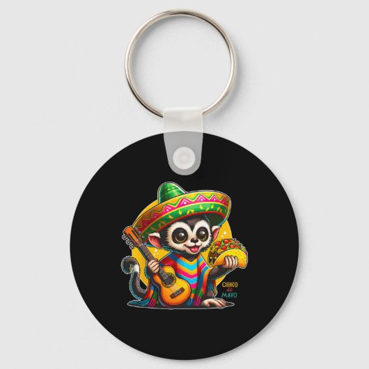 Kinder aap met Sombrero en Poncho Cinco Sleutelhanger (Voorkant)