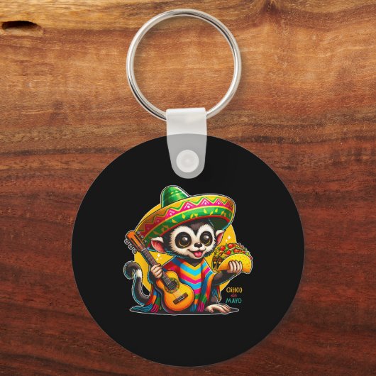 Kinder aap met Sombrero en Poncho Cinco Sleutelhanger (Voorkant)