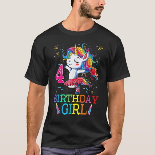 Kinder abbing Unicorn 4 jaar oude vierde geboorted T-shirt (Voorkant)