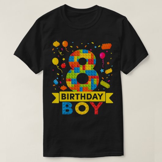 Kinder acht jaar oude bouwstenen 8e verjaardag jon t-shirt (Design voorkant)