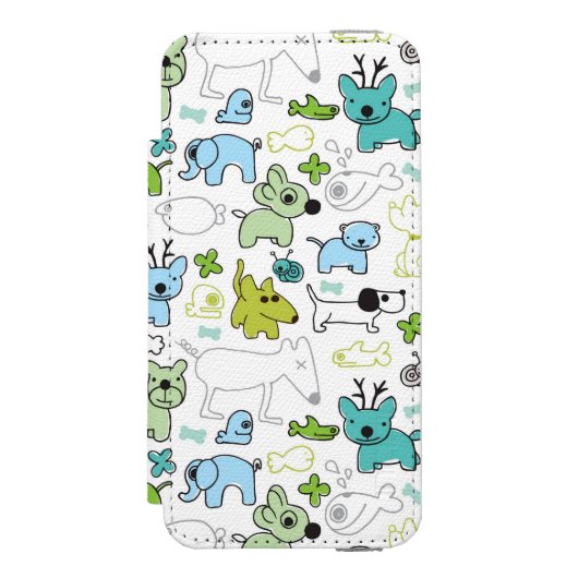 kinder achtergrondpatroon van dieren incipio iPhone portemonnee hoesje (Voorkant Agenda)