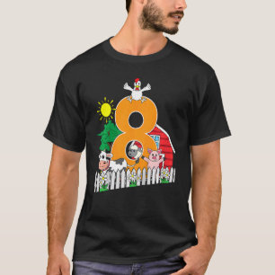 Kinder Achtste Verjaardag Boerderij Dier Koe Varke T-shirt