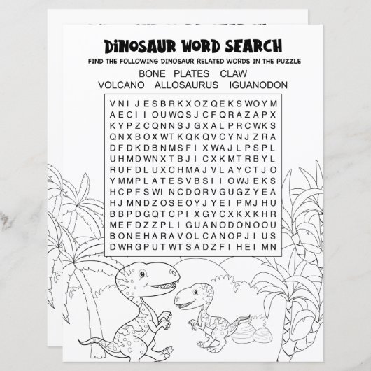 Kinder activiteit Dinosaur Puzzle Word Search (Voorkant / Achterkant)