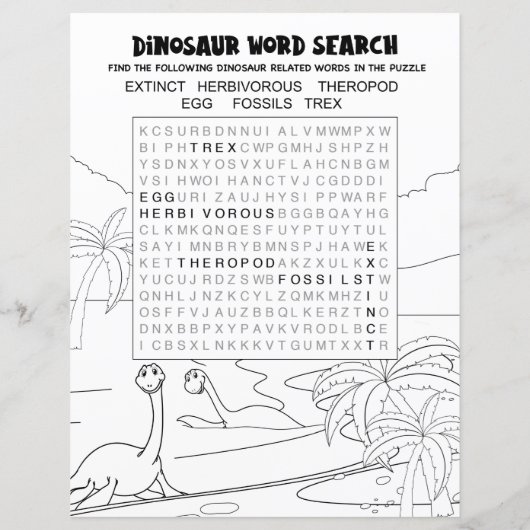 Kinder activiteit Dinosaur Puzzle Word Search (Achterkant)