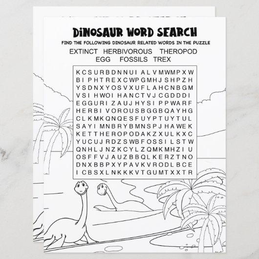 Kinder activiteit Dinosaur Puzzle Word Search (Voorkant / Achterkant)
