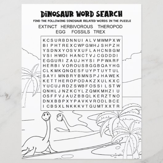 Kinder activiteit Dinosaur Puzzle Word Search (Voorkant)