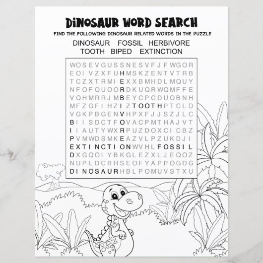 Kinder activiteit Dinosaur Puzzle Word Search (Achterkant)