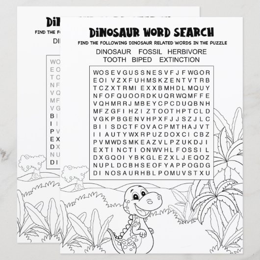 Kinder activiteit Dinosaur Puzzle Word Search (Voorkant / Achterkant)