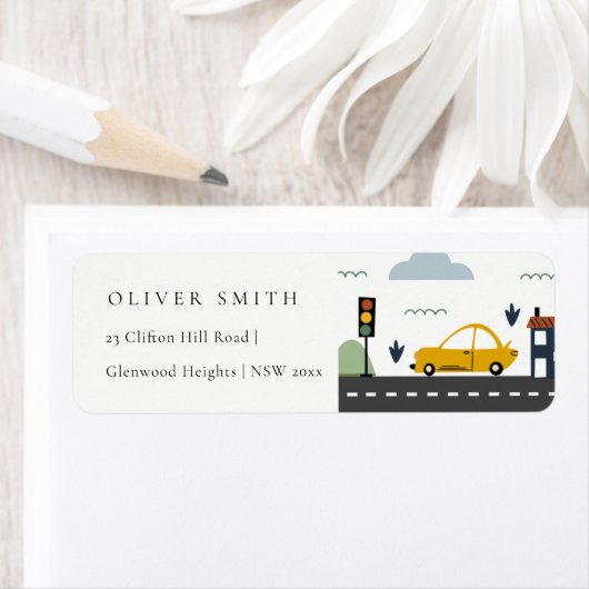 Kinder adres van Cute City Urban Vehicle Cars Road Etiket (Insitu)