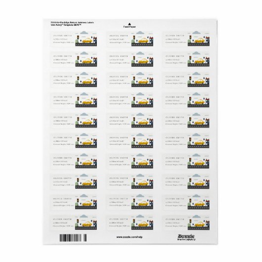Kinder adres van Cute City Urban Vehicle Cars Road Etiket (Full Sheet)