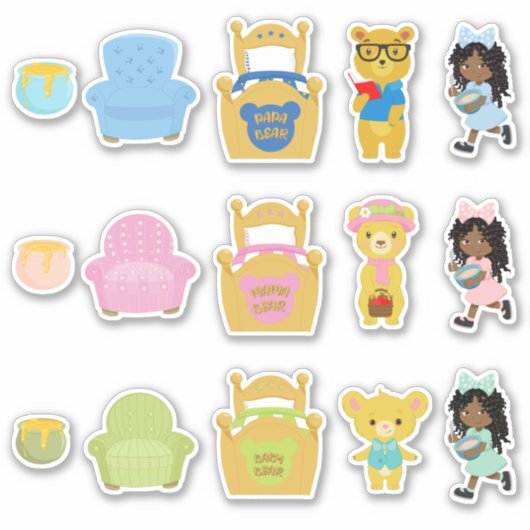 Kinder-Afrikaanse Amerikaanse Goldilocks en de dri Sticker (Voorkant)