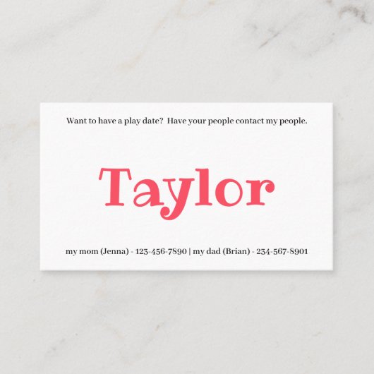 Kinder afspeeldatum afspeeldatum afspeeldatum meis visitekaartje (Voorkant)