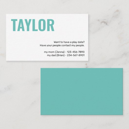 Kinder afspeeldatum afspeeldatum afspeeldatum meis visitekaartje (Voorkant / Achterkant)