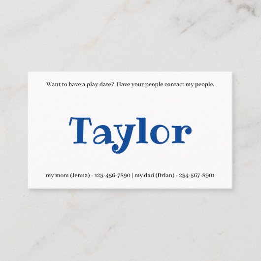 Kinder afspeeldatum afspeeldatum afspeeldatum meis visitekaartje (Voorkant)