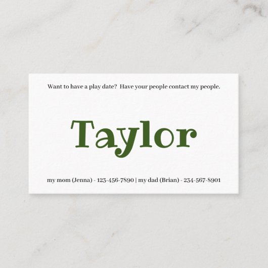 Kinder afspeeldatum afspeeldatum afspeeldatum meis visitekaartje (Voorkant)