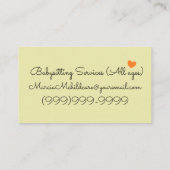 Kinder afspeelservices voor afdrukken in babykledi visitekaartje (Achterkant)