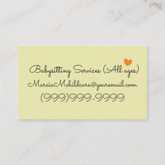 Kinder afspeelservices voor afdrukken in babykledi visitekaartje (Achterkant)