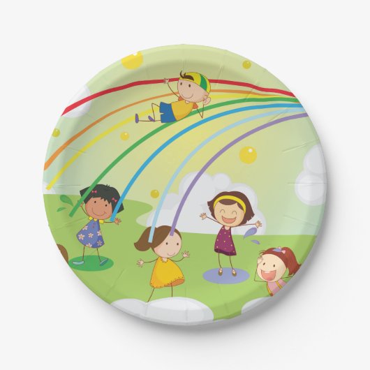 Kinder afspelen in een parkpapier Borden Papieren Bordje (Voorkant)