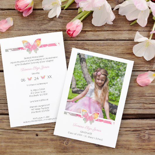 Kinder Afstuderen Ceremony Colorful Butterfly Foto Kaart