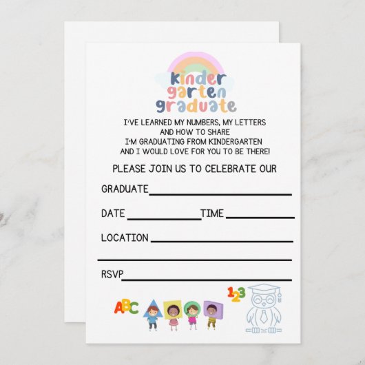 Kinder Afstuderen Semi- aangepaste uitnodiging (Voorkant / Achterkant)