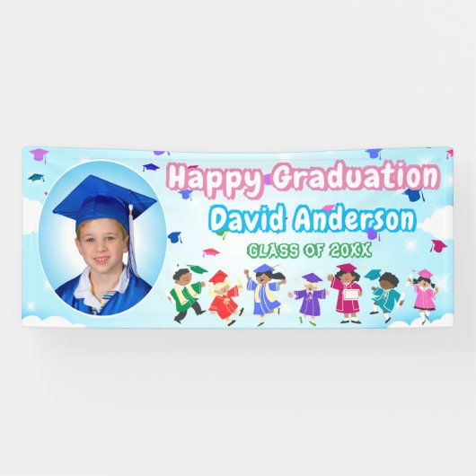 Kinder Afstuderen Tossing Graduation Caps Schattig Spandoek (Horizontaal)